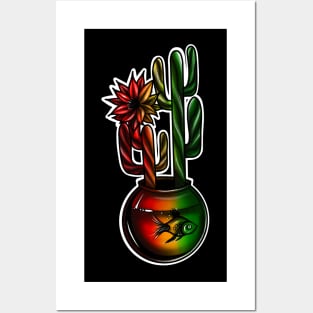 Reggae Cactus with aquarium and Fish Colored Art Posters and Art